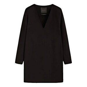 Massimo Dutti Elegant Black Wool V-Neck Dress SZ L used twice